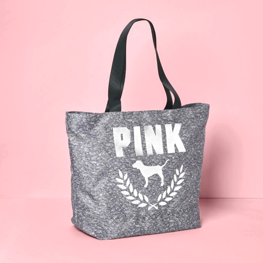 NWT VS PINK LOGO Gray Weekender Tote